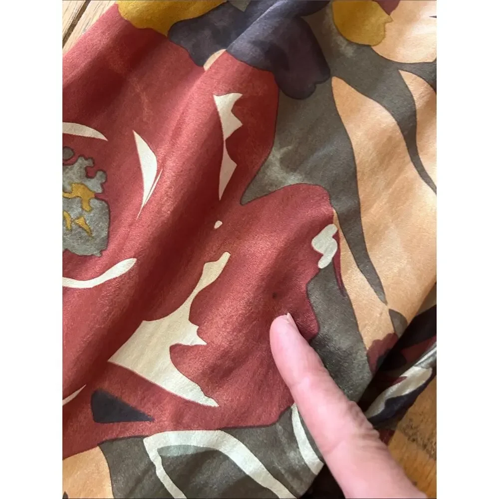 Vintage Axcess Burgundy Floral 100% Silk Scarf w/ Mustard & Olive Green Details